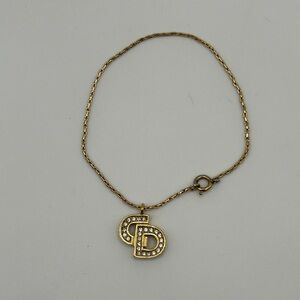 Authentic Vintage Christian Dior Gold-tone & Rhinestone CD Bracelet with COA